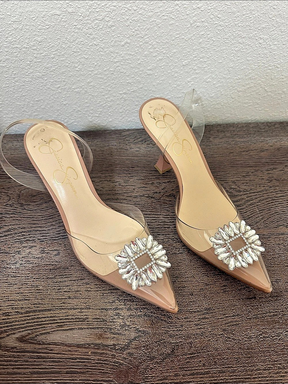 Jessica Simpson Rhinestone Pointed-Toe Heels in Pink